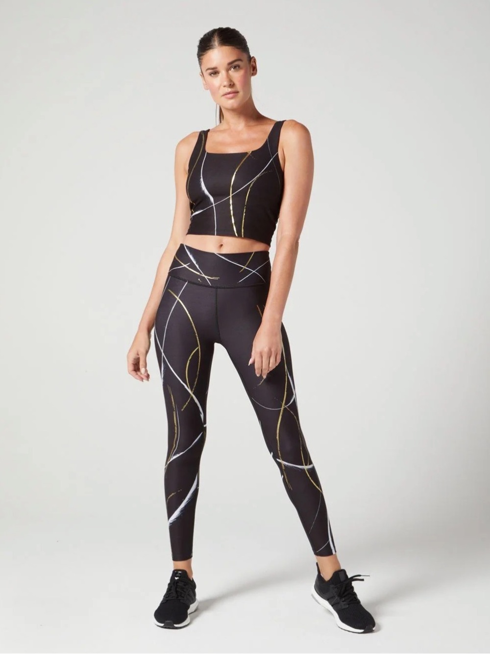 Wear It To Heart Black/Gold Thalia Crop Top & Bowie High Rise Legging Set- Small